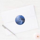Blauw, zilver en wit kerstgroet ronde sticker (Envelop)
