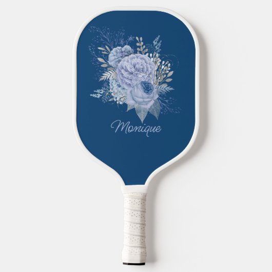 blauw & zilver, gepersonaliseerd pickleball paddle (Achterkant)