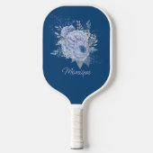  blauw & zilver, gepersonaliseerd pickleball paddle (Voorkant)