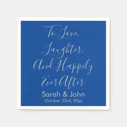 Blauw Zilver Gepersonaliseerde Script bruiloft rec Servet (Voorkant)