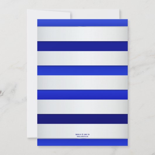 Blauw Zilver Gestreept Repetitie Diner Uitnodiging (Achterkant)