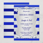 Blauw Zilver Gestreept Repetitie Diner Uitnodiging (Voorkant / Achterkant)