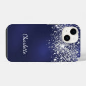 Blauw zilver glinsterende naam schrift  iPhone hoesje (Achterkant horizontaal)