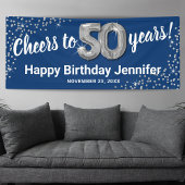 Blauw Zilver Glitter 50ste Verjaardagsbanner Spandoek