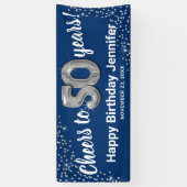 Blauw Zilver Glitter 50ste Verjaardagsbanner Spandoek (Verticaal)