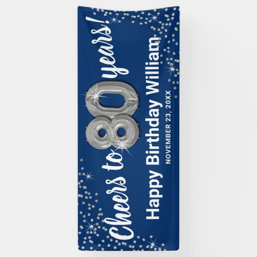 Blauw Zilver Glitter 80ste Verjaardagsbanner Spandoek (Verticaal)