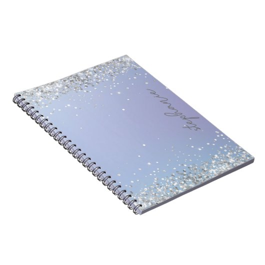 Blauw Zilver Glitter Aangepast Notitieboek (Rechterzijde)