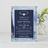 Blauw Zilver Glitter Agate Bruiloft Kaart (Staand voorkant)