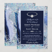 Blauw Zilver Glitter Agate Bruiloft Kaart (Voorkant / Achterkant)