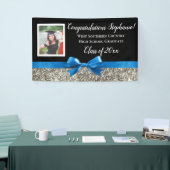 Blauw Zilver Glitter Foto Afstuderen Banner Sign (Beurs)