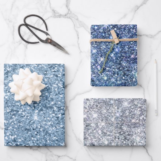 Blauw zilver glitter glam bling trendy stijlvol inpakpapier vel (Voorkant)