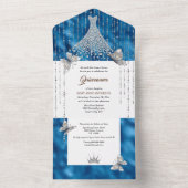 Blauw zilver glitter pailletten jurk glanzende jur all in one uitnodiging (Binnen)