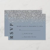 Blauw & Zilver Glitter Trouw RSVP Kaart (Voorkant / Achterkant)