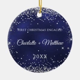 Blauw zilver glitter vonken verloofd foto keramisch ornament