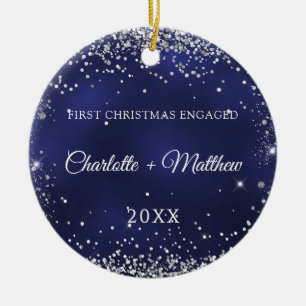 Blauw zilver glitter vonken verloofd foto keramisch ornament