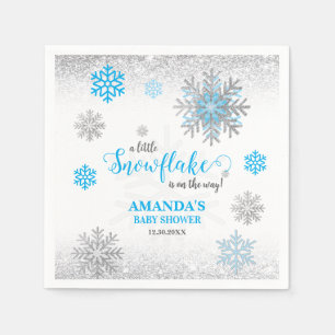Blauw Zilver Glitterende Sneeuwvlok Winter Baby Bo Servet