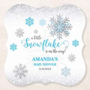 Blauw Zilver Glitterende Sneeuwvlok Winter Baby Sh Kartonnen Onderzetters