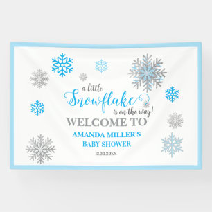 Blauw Zilver Glitterende Sneeuwvlok Winter Baby Sh Spandoek