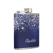 Blauw zilver glitters stof monogram naam script  heupfles (Rechts)