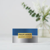 Blauw Zilver Goud Metallic Achtergrond Visitekaartje (Staand voorkant)