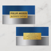Blauw Zilver Goud Metallic Achtergrond Visitekaartje (Voorkant / Achterkant)