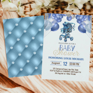 Blauw Zilver Gouden Wandelwagen Glitter Jongen Bab Kaart