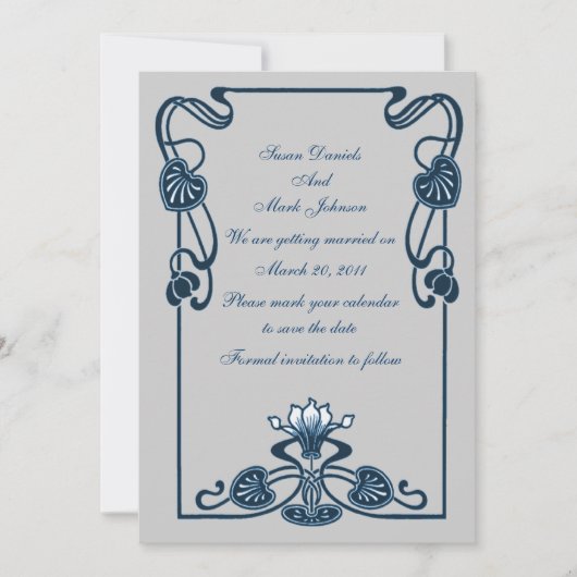 Blauw Zilver Grijs Bloemen Bruiloft Save The Date Kaart (Voorkant)