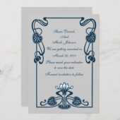 Blauw Zilver Grijs Bloemen Bruiloft Save The Date Kaart (Voorkant / Achterkant)
