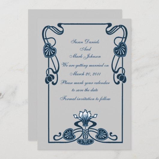 Blauw Zilver Grijs Bloemen Bruiloft Save The Date Kaart (Voorkant / Achterkant)