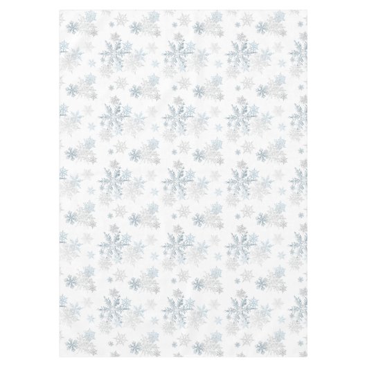 Blauw Zilver Grijs Icy Snowflake Winter Wonderland Tafelkleed (Voorkant)