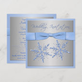 Blauw, Zilver Grijs Sneeuwvlokken Bruiloft Uitnodi Kaart (Voorkant / Achterkant)