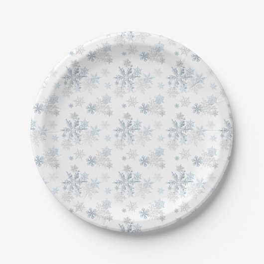 Blauw Zilver Grijs Winter Wonderland Sneeuwvlok Papieren Bordje (Voorkant)