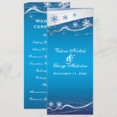 Blauw, zilver-grijze sneeuwvlok trouwprogramma kaa programmakaart (Voorkant / Achterkant)