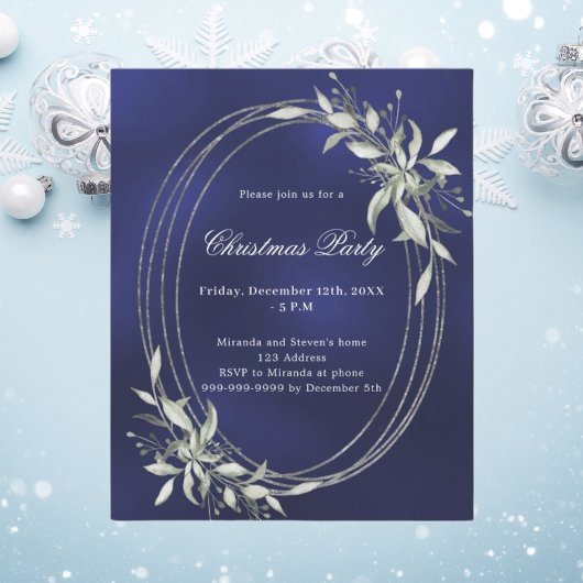 Blauw zilver groen Kerstfeest uitnodiging