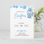 Blauw & Zilver Hangende Baubles Sneeuwvlokken Kers Kaart (Staand voorkant)