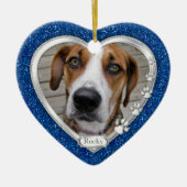 Blauw Zilver Hart Huisdier Hond Memorial Foto Kers Keramisch Ornament (Voorkant)