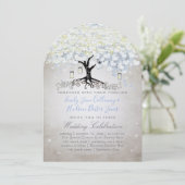Blauw & Zilver Hartblad Boom Houtig Boho Bruiloft Kaart (Staand voorkant)