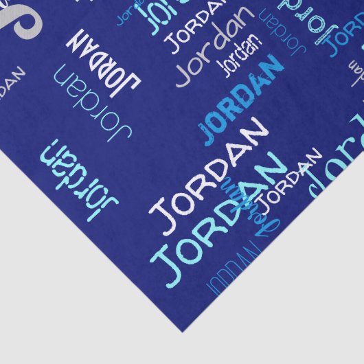 Blauw & Zilver Herhalende Naam Gepersonaliseerd Tissuepapier (Detail)