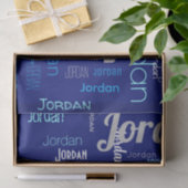 Blauw & Zilver Herhalende Naam Gepersonaliseerd Tissuepapier (Geschenk)