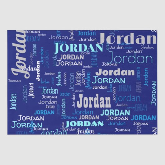 Blauw & Zilver Herhalende Naam Gepersonaliseerd Tissuepapier (Voorkant)