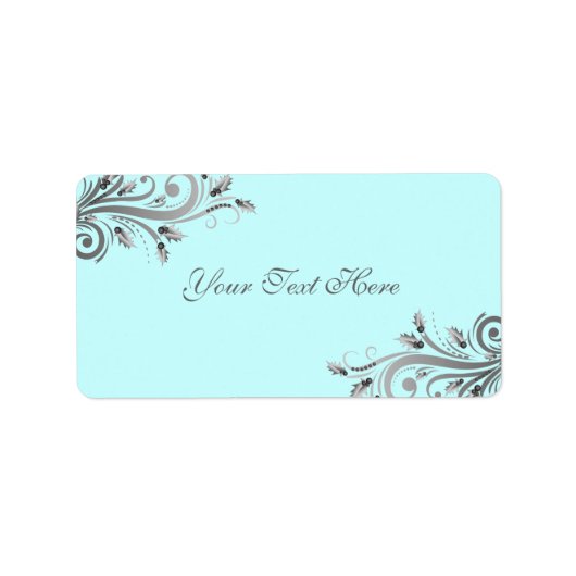 Blauw/Zilver Holly Bloeiend Kerstmis Adreslabel Etiket (Voorkant)