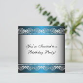 Blauw & Zilver Kant Feest Template Kaart (Staand voorkant)