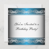 Blauw & Zilver Kant Feest Template Kaart (Voorkant)