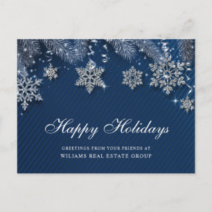 Blauw Zilver Kerstmis Ornament Corporate Groet Briefkaart