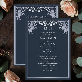 Blauw & Zilver Koninklijke Leeuw Middeleeuws Zwaar Programmakaart