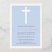 Blauw & Zilver Kruis Doop Folie Uitnodiging (Voorkant)