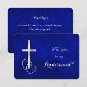 Blauw Zilver Kruis, je wordt mijn bruidsmeisje Kaart (Voorkant / Achterkant)