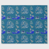 Blauw & Zilver Laat het Sneeuwen op Blauw | Cadeaupapier (Vlak)