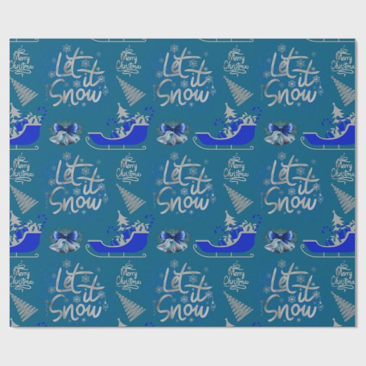 Blauw & Zilver Laat het Sneeuwen op Blauw | Cadeaupapier (Vlak)
