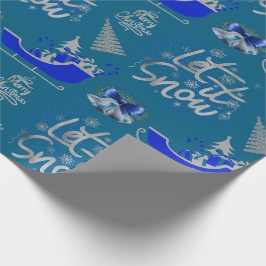 Blauw & Zilver Laat het Sneeuwen op Blauw | Cadeaupapier (Hoek)
